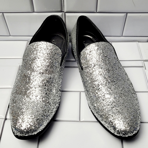 AMALIBarnes Men’s Glitter Statement Loafer Oxford Shoe Size 10.5Color Silver